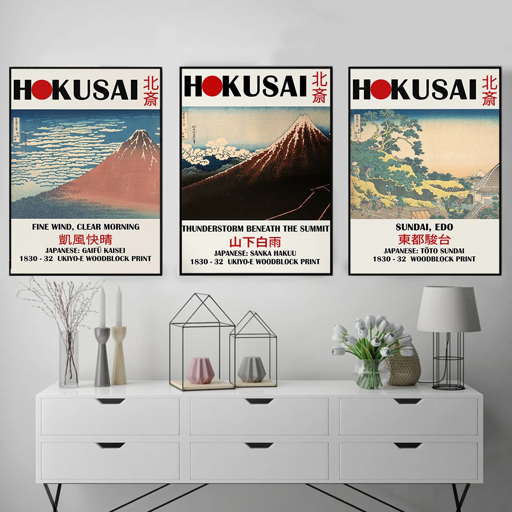 Affiche d'exposition japonaise Hokusai Toto Sundai, peinture sur toile, images imprimées volcaniques, décoration murale Vintage pour chambre à coucher et maison