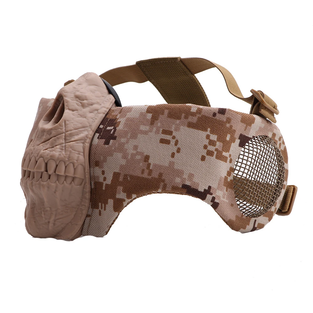 

Half Face Skeleton Design Tactical Protective Mask For Outdoor Gaming Sports CS Paintball Breathable Face Guard With Earflaps