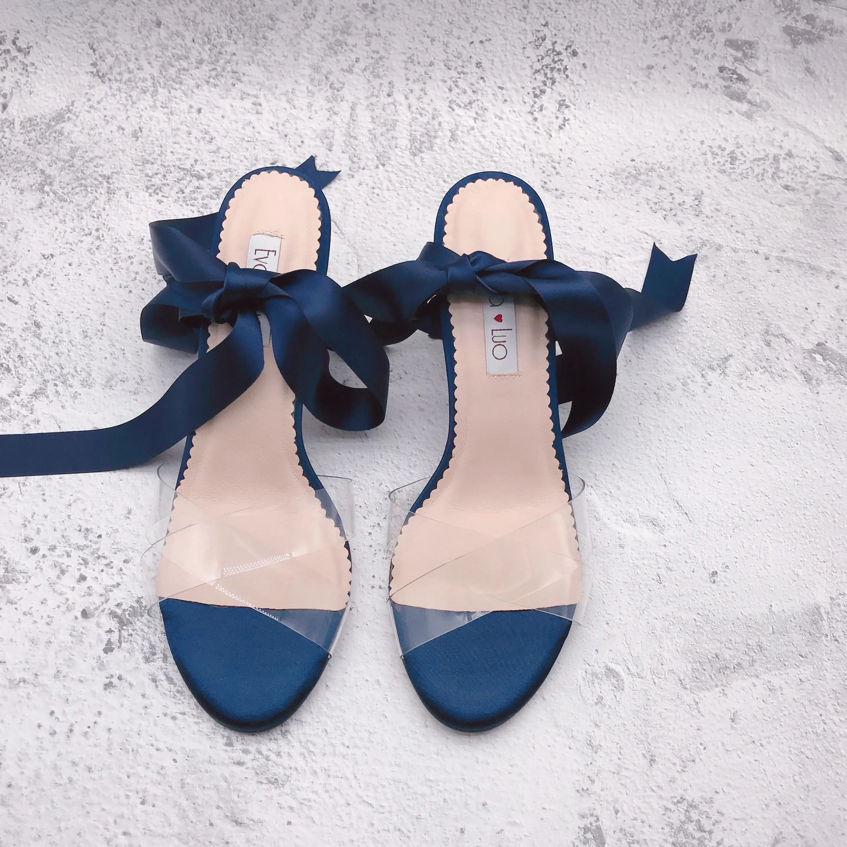 

CHS1289 Custom Made Women Shoes Dress Pumps Bridal Wedding Shoes Navy Blue Ribbon Women Shoes Sandals