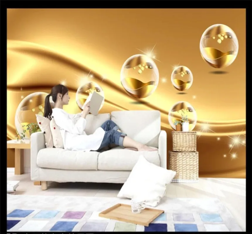 Xuesu Modern golden line ball decoration high-grade mural bedroom living room custom wallpaper 8D waterproof material