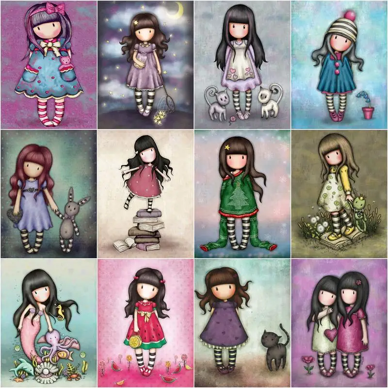 GATYZTORY DIY Painting By Numbers Cartoon Cute Girl Decorative Canvas Paintings HandPainted Figure Pictures Home Decor Gift