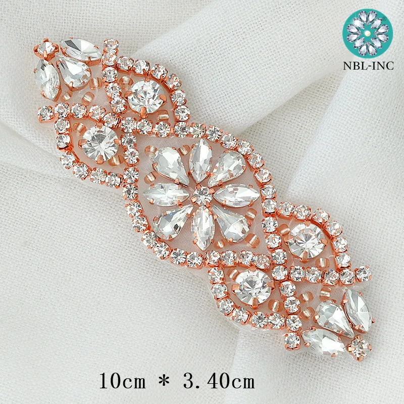 (1PC) argento in oro rosa di strass cintura da sposa di cerimonia nuziale di applique con cristalli abito da sposa accessori iron on sew on WDD0206