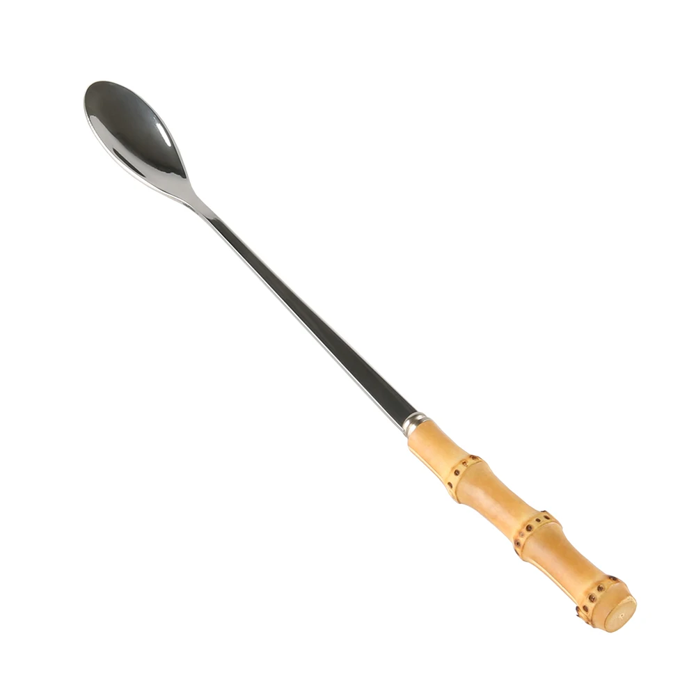 Milk Drink Ice Beverage Dessert Honey Stirring Stainless Steel Wood Bamboo Root Stick Handle Small Long Tea Coffee Spoon