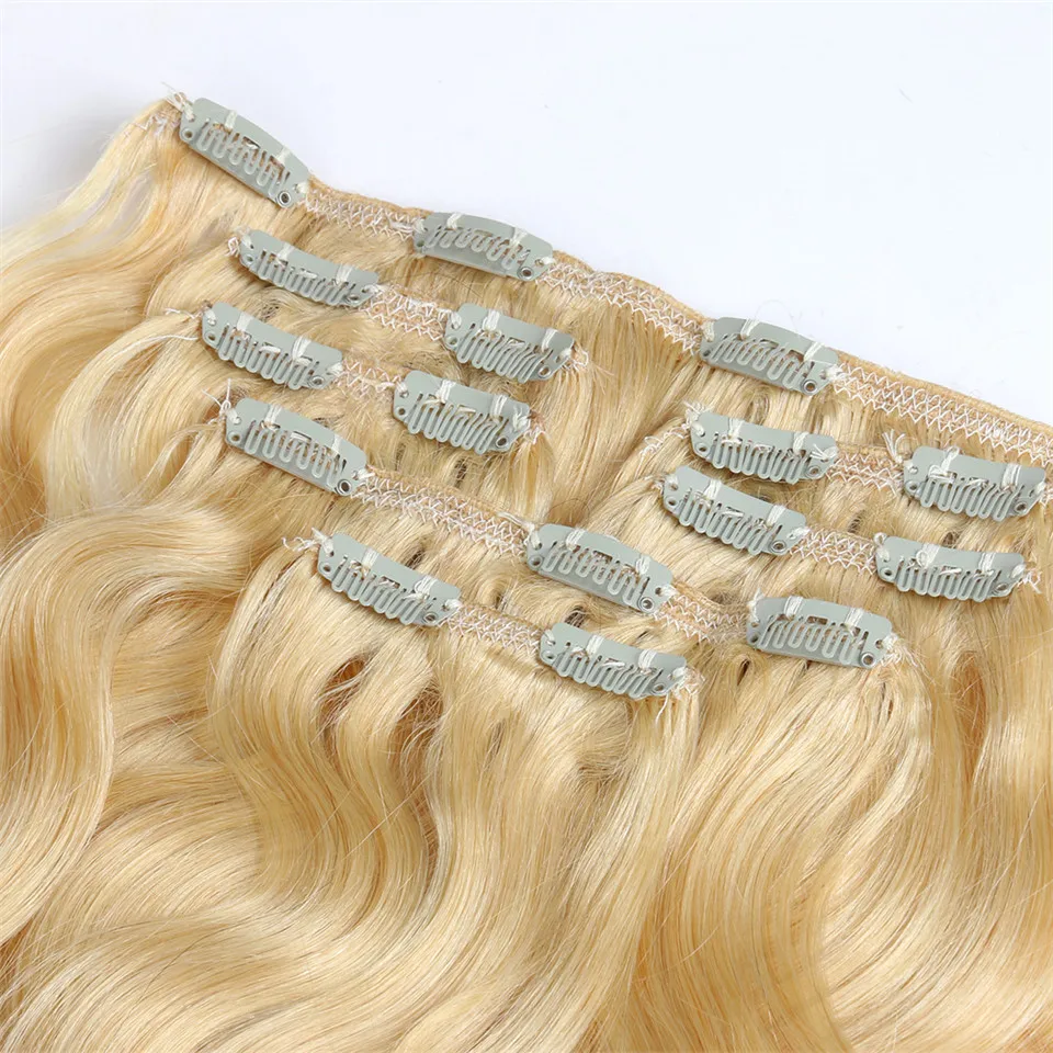 Joedir Indian Body Wave Clips Remy Hair Clip In Human Hair Extensions 12-24 Inch Ombre Blonde Color Full Head 7Pcs/Set 120g