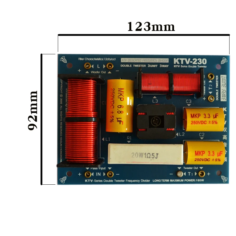 HIFIDIY KTV-230C 2 Way 3 speaker Double treble (Tweeter*2+ bass) Unit HiFi KTV Speakers audio Frequency Divider Crossover Filter