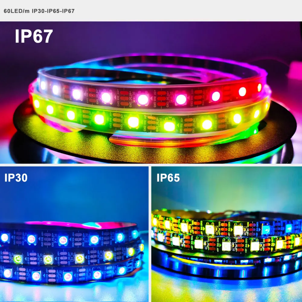 Imagem -05 - Inteligente 5050 Rgb Tira Conduzida Individualmente Endereçável Luz Preto Branco Pcb 30 60 144 Pixels m à Prova Dip30 Água Ip30 65 67 Dc5v Ws2812b