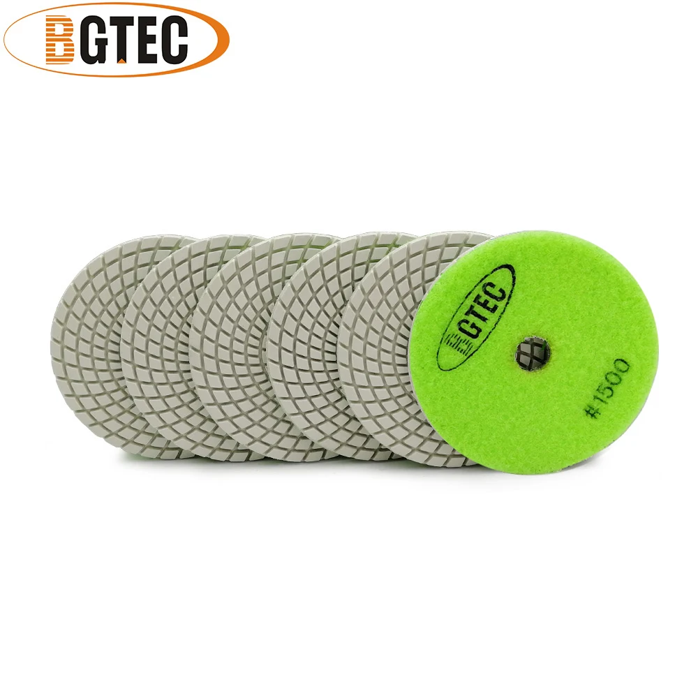 

BGTEC 4inch 6pcs #1500 Professional wet diamond flexible polishing pads 100mm sanding disc disk for granite, marble, ceramic