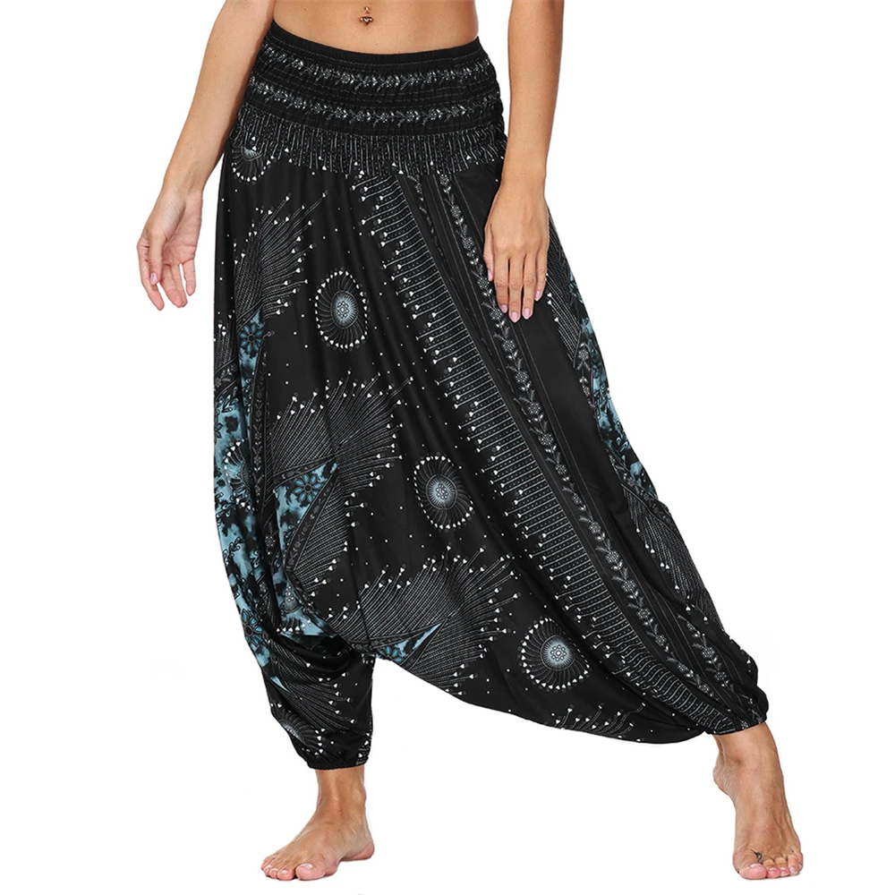 Women Boho High Waist Loosed Yoga Pants, Harem Baggy Hippie Aladdin Genie Beach Pants