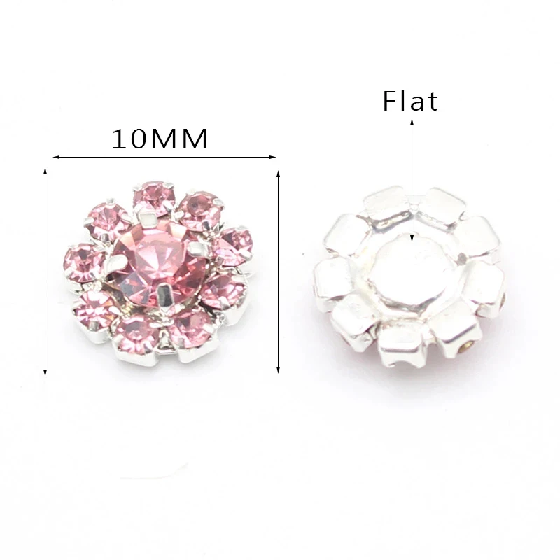 10PCS Silver Chic Shiny 10mm Pink Crystal Button For Wedding Invitation Rhinestone Buttons For Craft Garment Scrapbooking