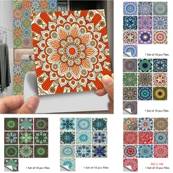 Mandala Estilo Crystal Hard Tiles Adesivo de parede, Cerâmica Cozinha, Guarda-roupa, Home Decor, Art Mural, Casca e Vara Decalques, 10pcs por conjunto