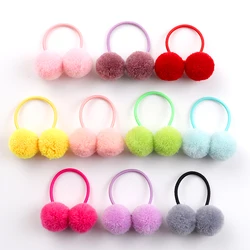 Anel De Cabelo De Bola De Pele Para Meninas, Elástico Bonito, Bandas De Cabelo, Acessórios De Cabelo, Kids Headwear, Ornamentos Presente, 2, 10Pcs