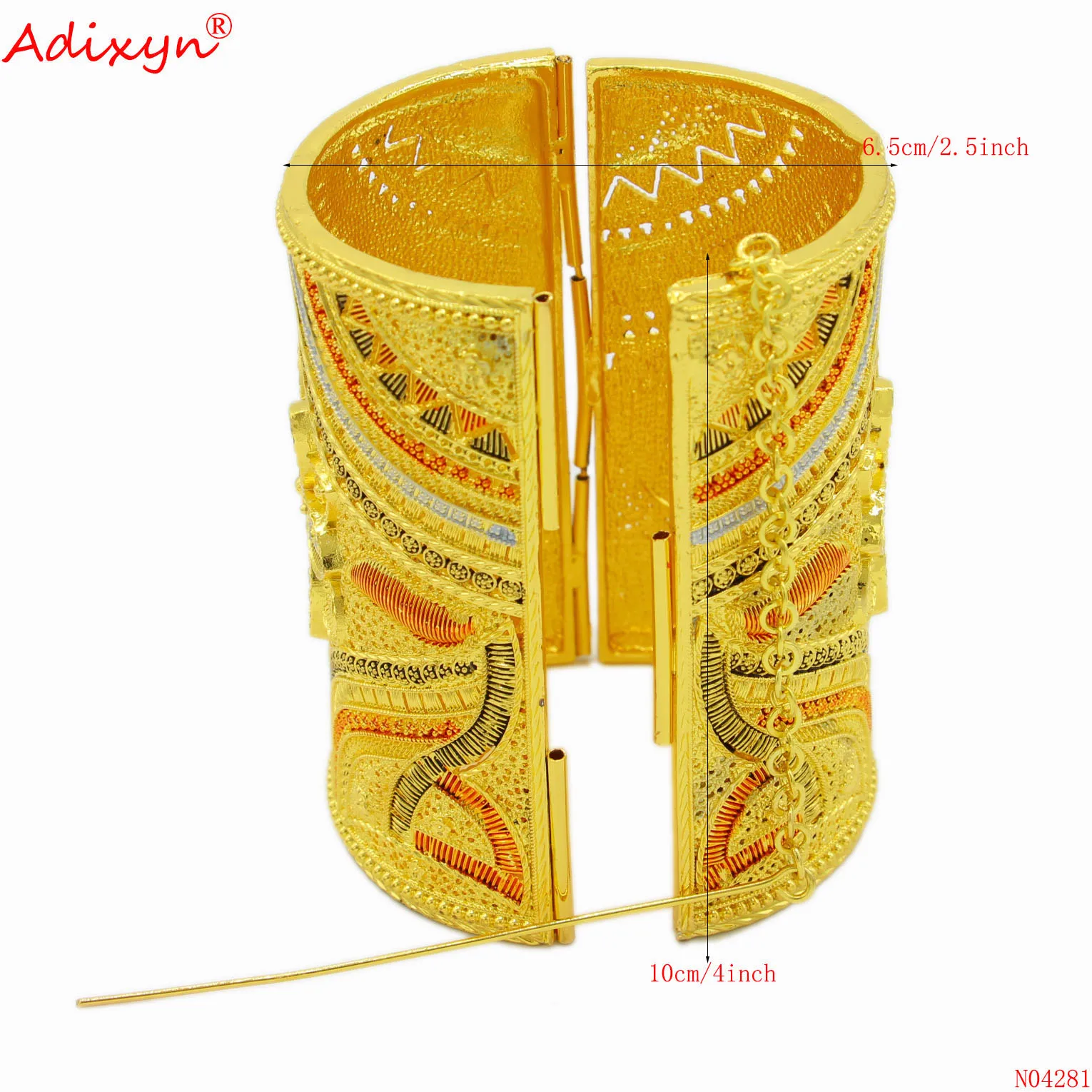 Adixyn Width Dubai Indian Bangles Gold Color Big Cuff Bracelet  for Women Wedding African Arab Gifts N04281