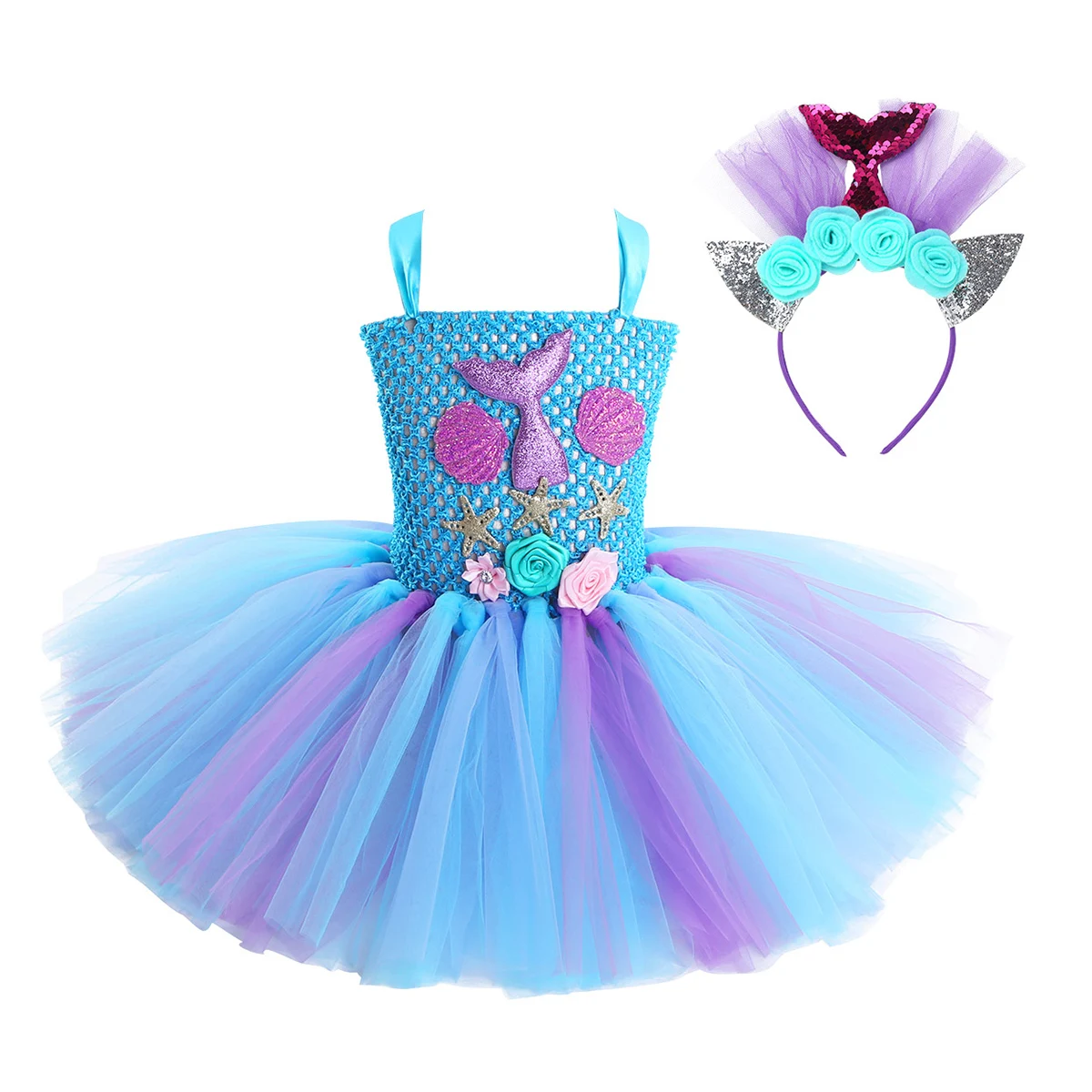 Robe de soirée Cosplay pour filles, tenue de princesse, Tutu en Tulle, Costume de fête à thème, anniversaire, avec bandeau de fleurs