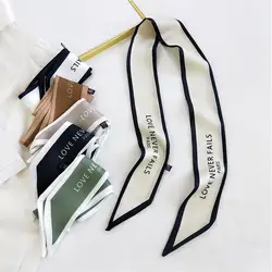 100x6cm Women Narrow Satin Silk Long Scarf Chic French Elegant Silky Neck scarf Letter Print Bag Ribbon Headscarf Choker Scarves