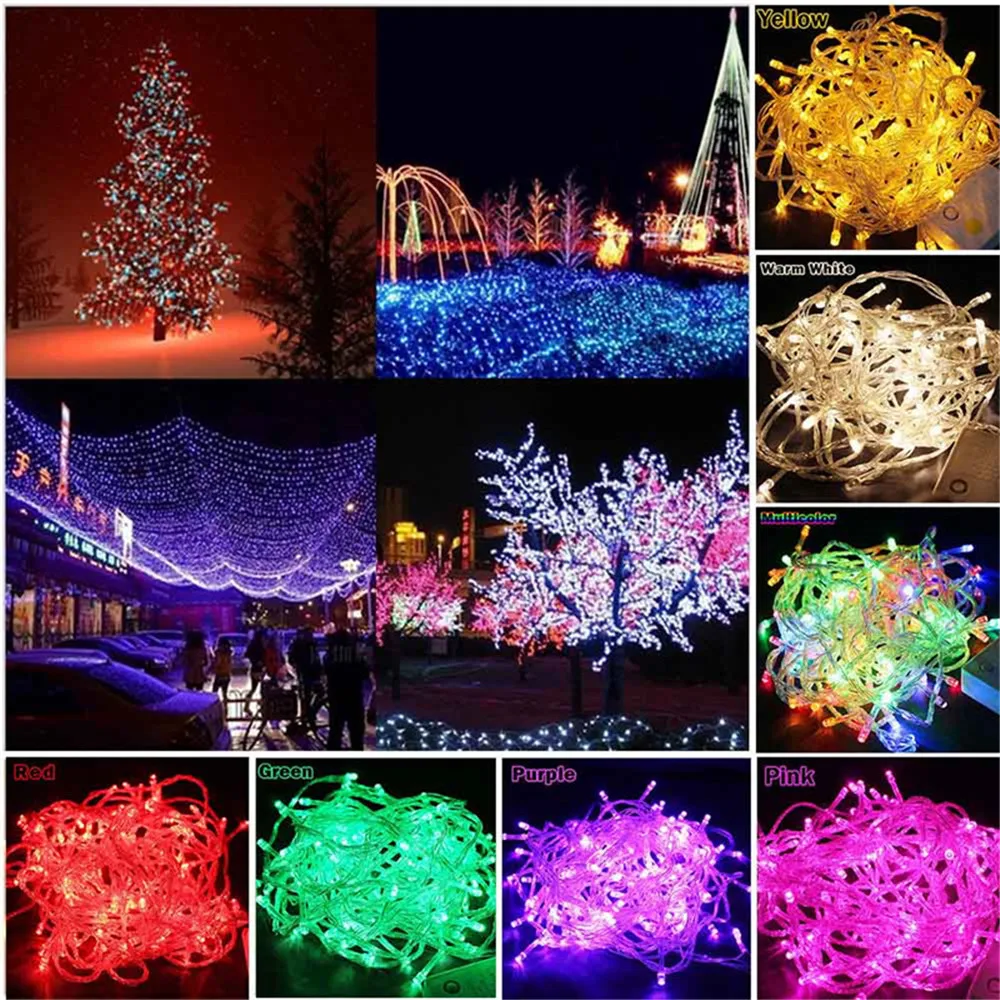 Impermeável LED String Light, lâmpadas Festoon, guirlanda ao ar livre, lâmpadas brancas quentes, festa de Natal, decoração do feriado, AC 220V, 110V, 10m, 100LEDs