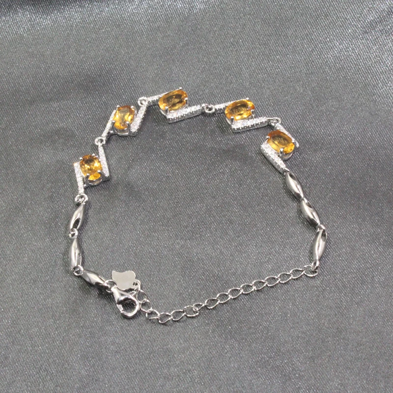 CoLife Jewelry Fashion Silver Citrine Bracelet for Party 5 Pieces Natural Citrine Silver Bracelet 925 Silver Citrine Jewelry