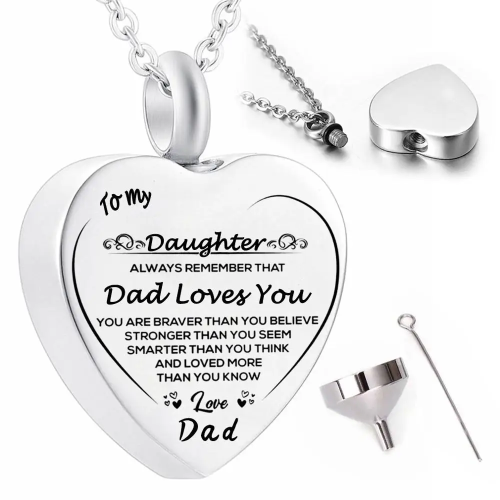 Cremation Jewelry Stainless Steel Engraved Urn Necklace for Memory Ashes Keepsake Pendant For Dad