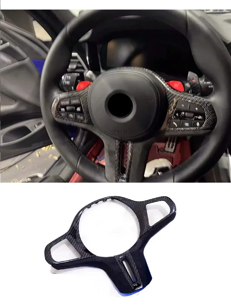 Carbon Fiber Steering Wheel Frame Decoration Cover Trim Fit For BMW 3 5 Series G30 G38 G32 G20 G02 F97 F98 X3M X4M 2020-21