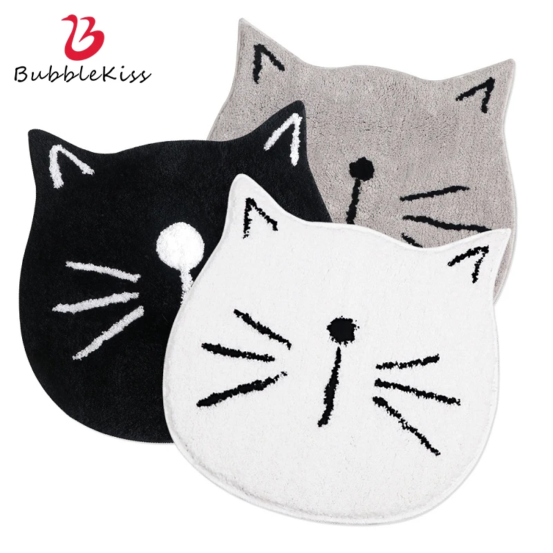 Bubble Kiss Bathroom Rug Cute Cat Pattern Carpets For Living Room Home Cartoon Anti Slip Foot Pad Water Absorption Entry Doormat