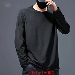 Large size 10xl 150kg men's T-shirt plus size 8xl 9xl 7xl  summer Long sleeve Round neck cotton black and white big top