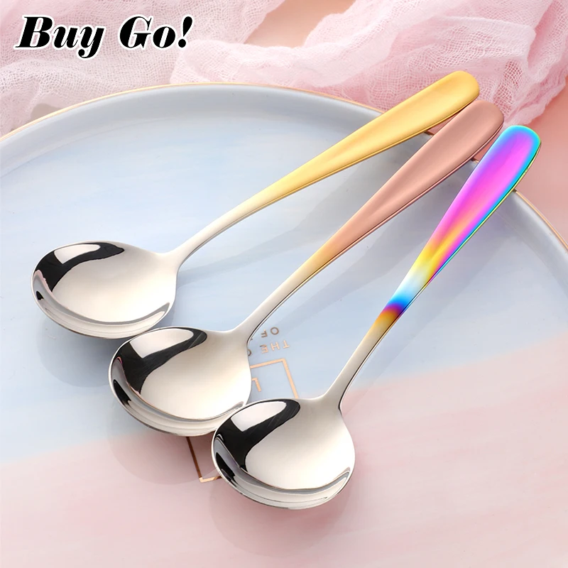 

1PC Colorful Stainless Steel Serving Round Shape Spoon Coffee Scoops Ice Cream Dessert Tea Spoon Tableware Kitchen Cafe Tools