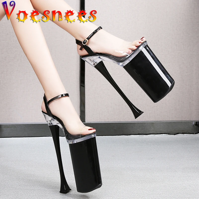 Voesnees Designer Sandals Pole Dance Shoes 2021 New Sexy Platform High Heels 26cm Leather Thin Heels Female Club Party Shoes