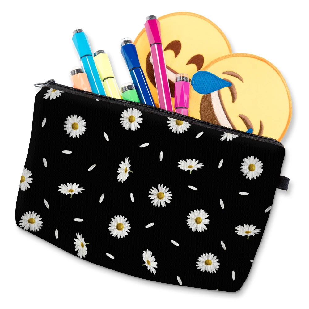 Deanfun Frauen Kosmetik Taschen Druck Mode Daisy Muster Make-Up Taschen Schwarz Reise Organizer Toiletry Tasche Geschenk 52366