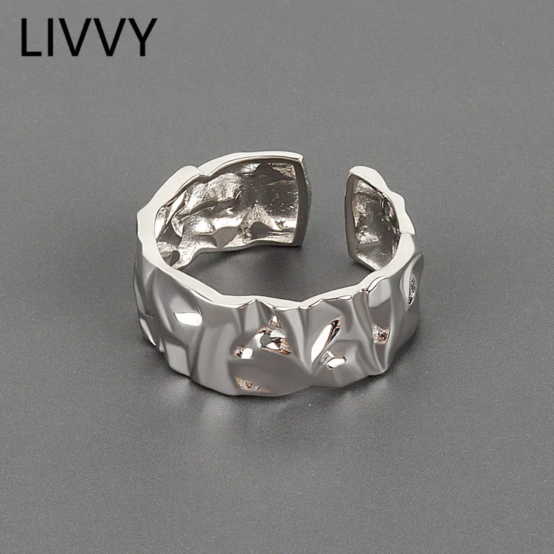 LIVVY Concave-Convex Irregular Surface Wide Ring Women Vintage Jewelry Neutral Style Simple Open Ring Best Gift