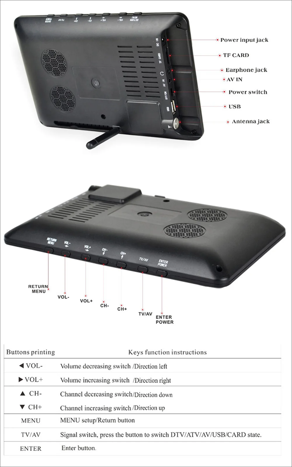 Leadstar 7 polegada d7 DVB-T2 atsc 16:9 hd digital analógico portátil tv jogador de televisão a cores cartão usb tf com carregador de carro