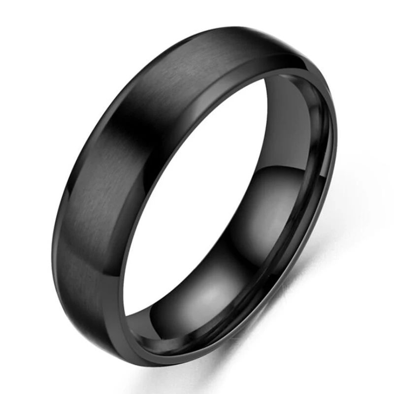 Trendy Stainless Steel Black Rings for Women Wedding Rings Men Jewelry Width 6mm