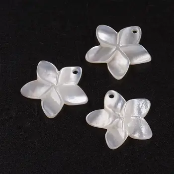 천연 꽃 화이트 플라워 쉘 마더 오브 펄 쉘 펜던트 참, 쥬얼리 제작 장식 18.5x19x2mm 구멍: 1.5mm