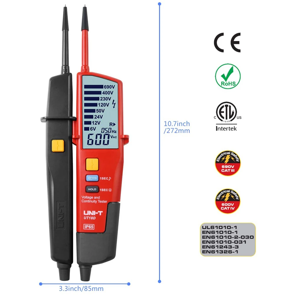 UNI-T ut18d tensão e continuidade tester-detector de tensão à prova dwaterproof água ac dc tester faixa automática com flash