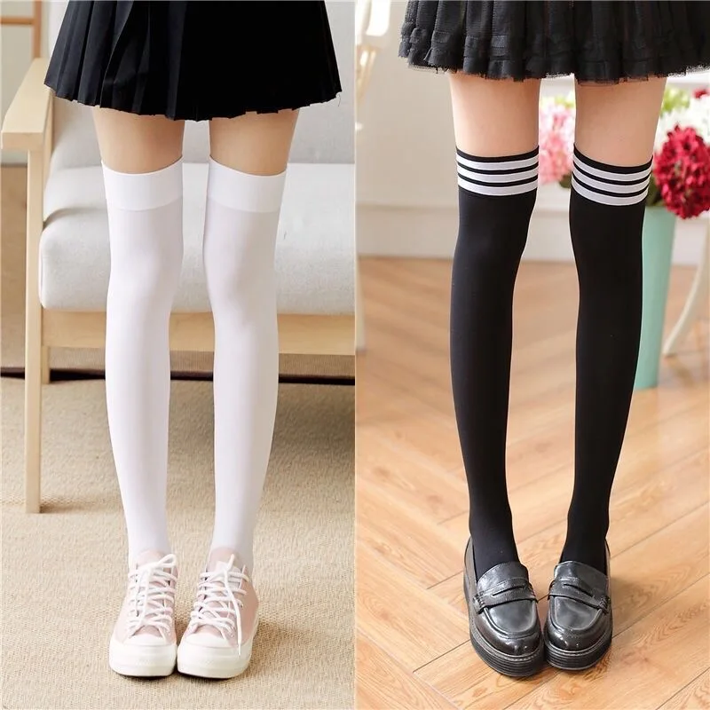 Medias de Anime Kawaii para mujer y Niña JK, uniforme ajustado por encima de la rodilla, terciopelo antideslizante para adultos, calcetines por