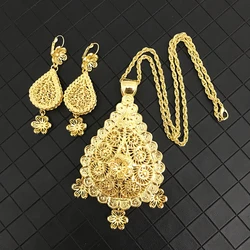 Algerian Women's Hollow Flower Design Metal Earrings Necklace Jewelry Set Women's Wedding Caftan Necklace Jewelry Free Shipping