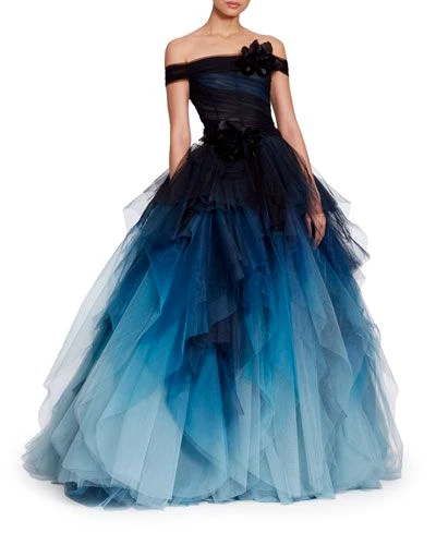 Blue Ombre Tulle Ball Gown Dress Dark Blue Prom Dress Halloween Party Dresses Long Tulle Dress Lush Layered Evening Dress Women