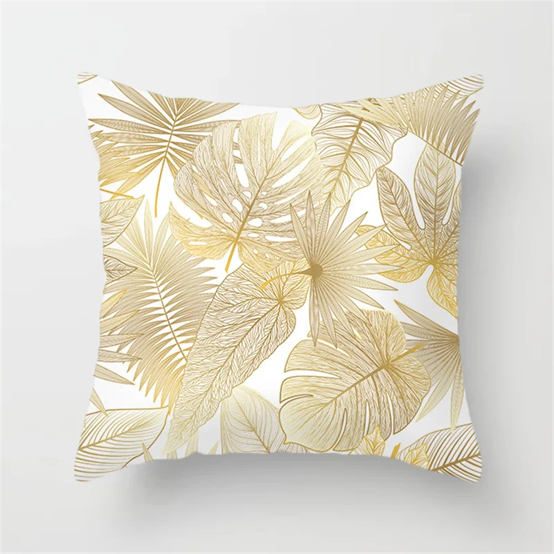 Gold Leaf Cushion Cover Polyester Decoration Pillows For Sofa Living Room Car Coussin 45*45 Decorative Pillows Nordic Home Decor