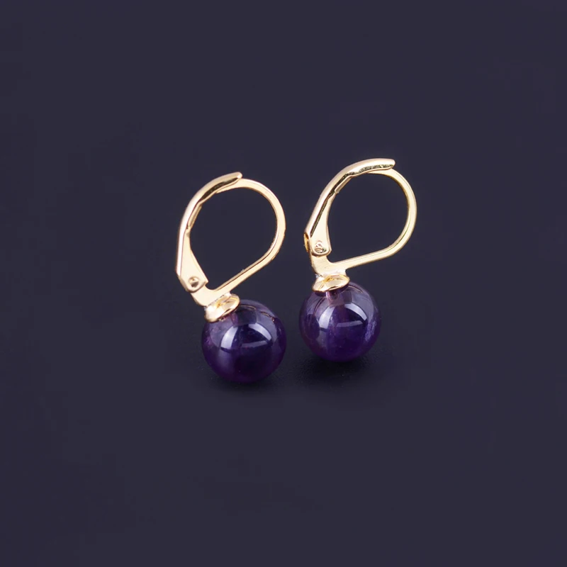 FFGems Elegant Natural Stone Omega Earrings Amethyst Lapis Silver Yellow Gold Plated Fine Jewelry For Women Party Gift Free Ship