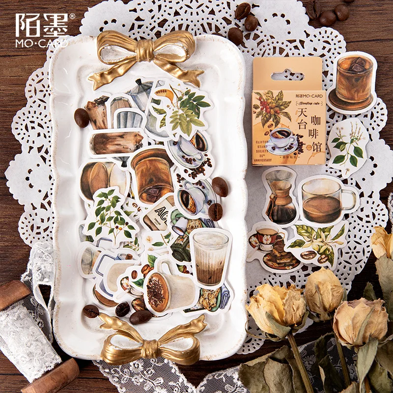 45pcs/pack Vintage Rooftop Coffee Shop Stickers Set Scrapbooking Stickers For Journal Planner Diy Crafts Scrapbooking Diary image 2