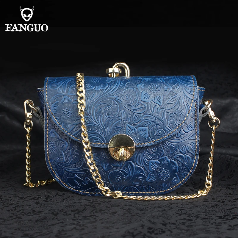 Retro Genuine Leather Ladies Square Bags Chain Tote Crossbody Hand Bags For Women Shoulder Bag Mini Messenger Bag Flap