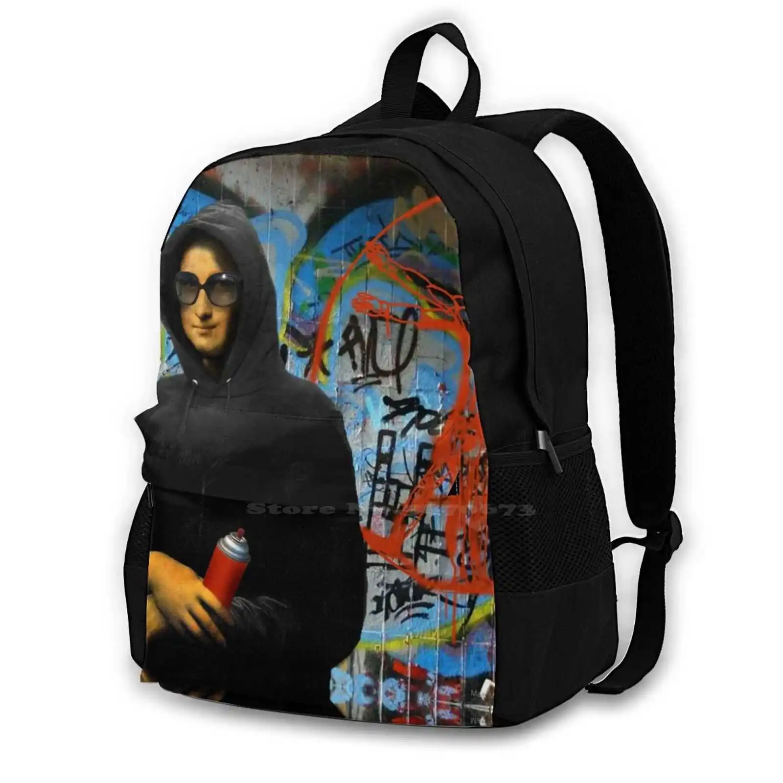 Mona L Aka Foxy Lisa Backpacks For School Teenagers Girls Travel Bags Mona Lisa Graffiti Da Collage