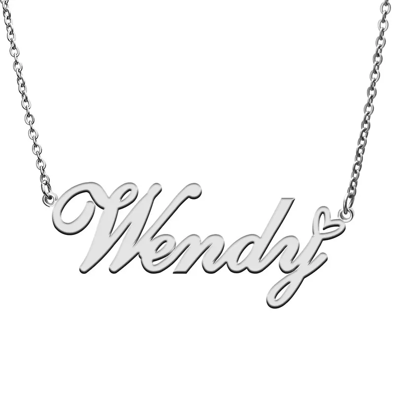 Wendy Love Heart Name Necklace Personalized Gold Plated Stainless Steel Collar for Women Girls Friends Birthday Wedding Gift