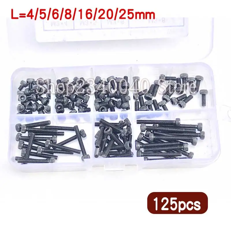 125pcs/set Hex allen Socket Cap Head Screw or Black grade Screws M3*4/5/6/8/16/20/25mm Hex Socket Head Cap Allen Bolt Screw