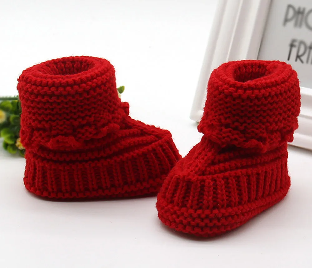 Christmas Toddler Newborn Baby Shoes Knitting Lace Crochet Shoes Buckle Handcraft Baby Girl Boy Shoes Chaussure Infantil Menina