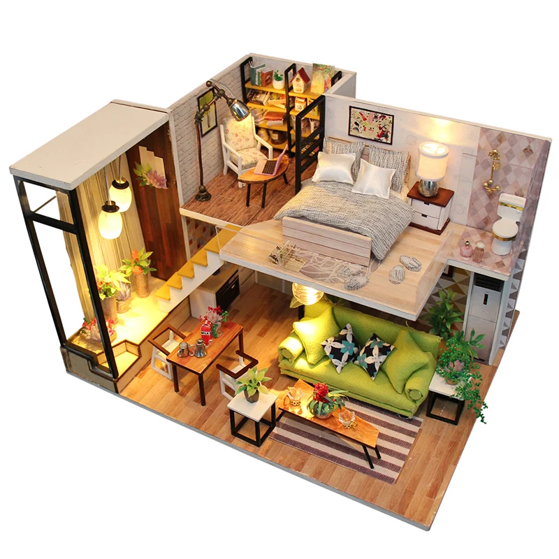 Diy Doll House Wooden Dollhouse With Cover Kits 3D  Miniature Furniture Toys for Children Birthday Christmas  Gifts M033