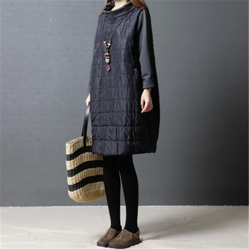 Autumn Winter Dress Women\'s Korean Version Standing Collar Quilted Long-Sleeved Dress Large Size Slim Warm Cotton Jacket