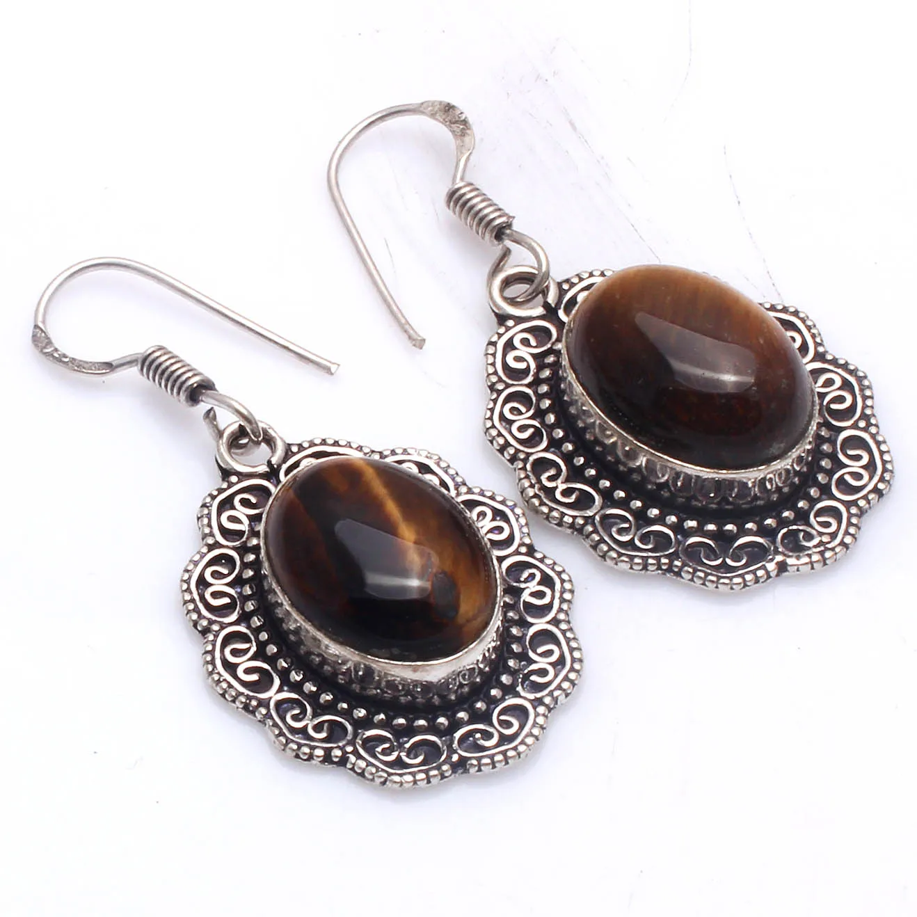 

Натуральная тигровый глаз серебряные накладки на медные серьги ювелирные изделия, ручная работа, для женщин, ювелирное изделие, подарок, 45 мм, E5776