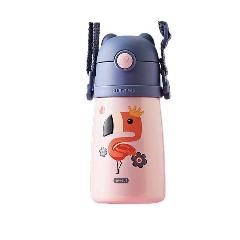 Korean children vacuum cup with straw handles dual-purpose baby kindergarten drop water kettle