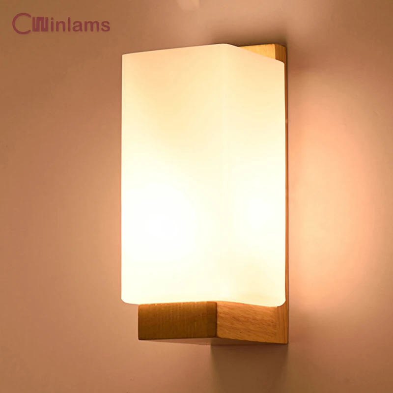 

Modern LED Wooden Wall Lamps Glass Shade Wooden Indoor Bedside LED Wall Light Solid Wood Night Lights Fixtures E27 Luminaire