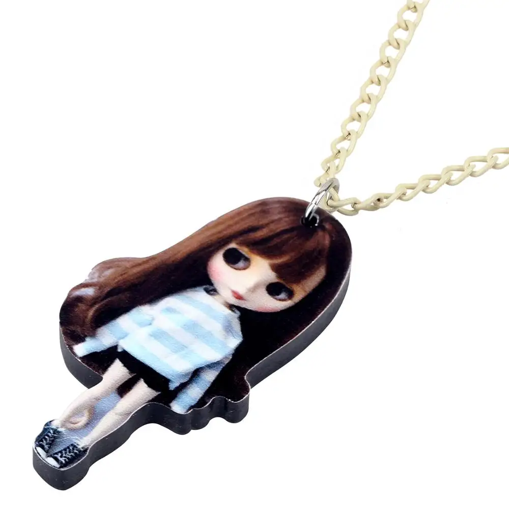 WEVENI Acrylic Sweet Long Hair Girl Doll Necklace Pendant Choker Party Jewelry 2019 New Design Girls Teens Festival Charms Gifts