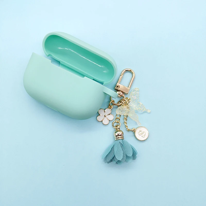 Airpods pro 3用シリコンケース,イヤホン用のキュートで光沢のあるケース,花と蝶のデザイン,夢のような紫色